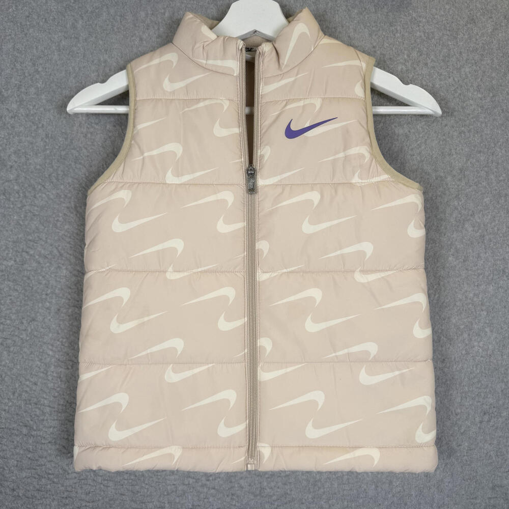 Nike Youth Girls Size 6-7 Pink All Over Print Fleece Vest Jacket